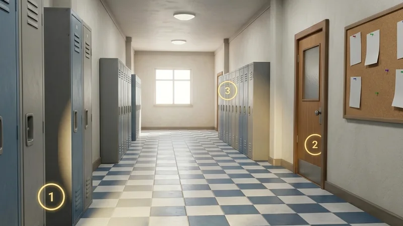 School Hallway Workshop Map Guide — recommended hider spots
